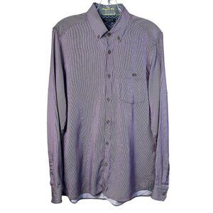 Ted Baker Men's 100% Cotton Burgundy Stripe Long Sleeve Shirt Size 4 Medium